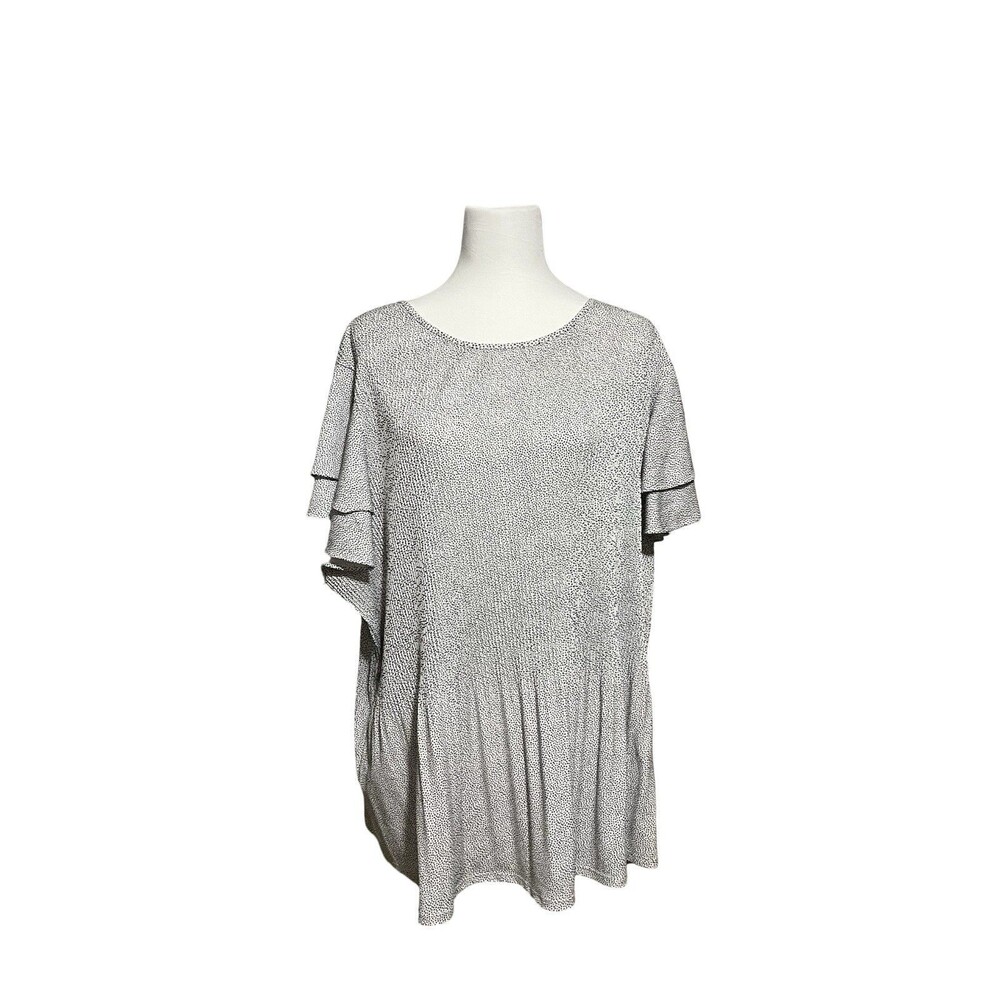 🔥 ADRIANNA PAPELL Micro Dot Pleated Flutter Sleeve Blouse 3X EUC! 🔥